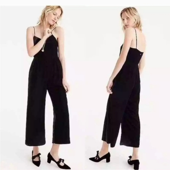 J. CREW Black Velvet Cropped Jumpsuit Size 2 - Picture 1 of 7